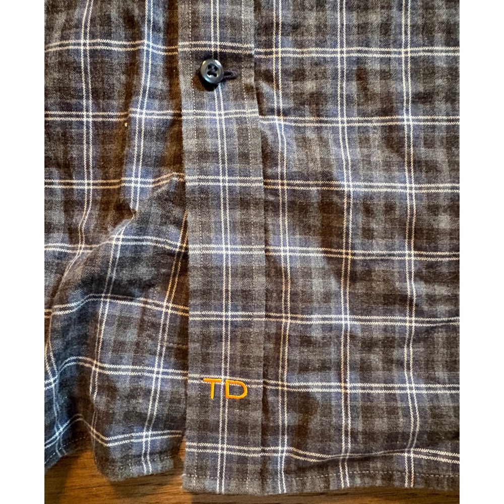 Thomas Dean Mens Navy Blue Plaid Button Down Shirt Long Sleeve Cotton Size M - Picture 5 of 7